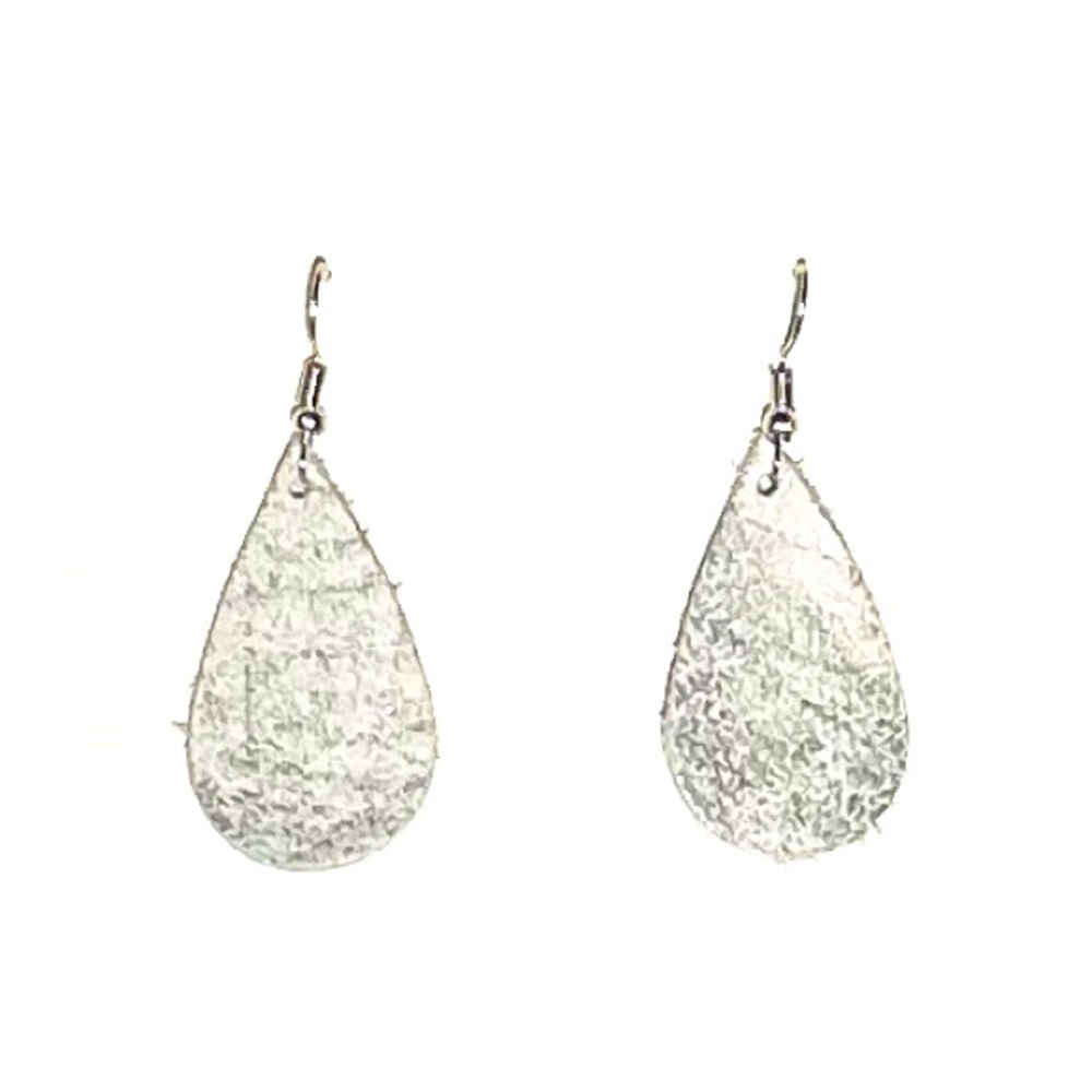 Real Genuine Leather Earrings - Silver/White